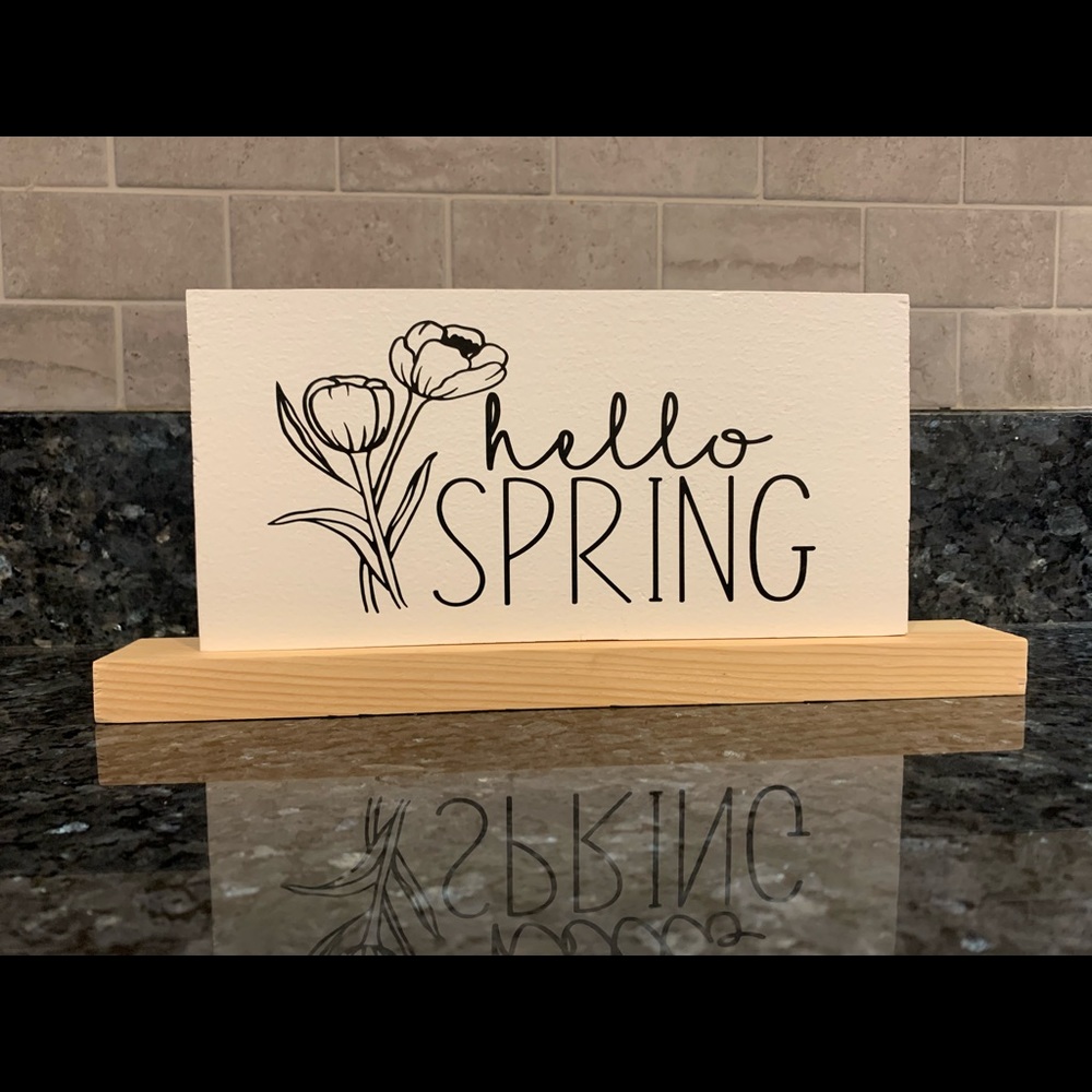 Hand Made wooden hello spring sign